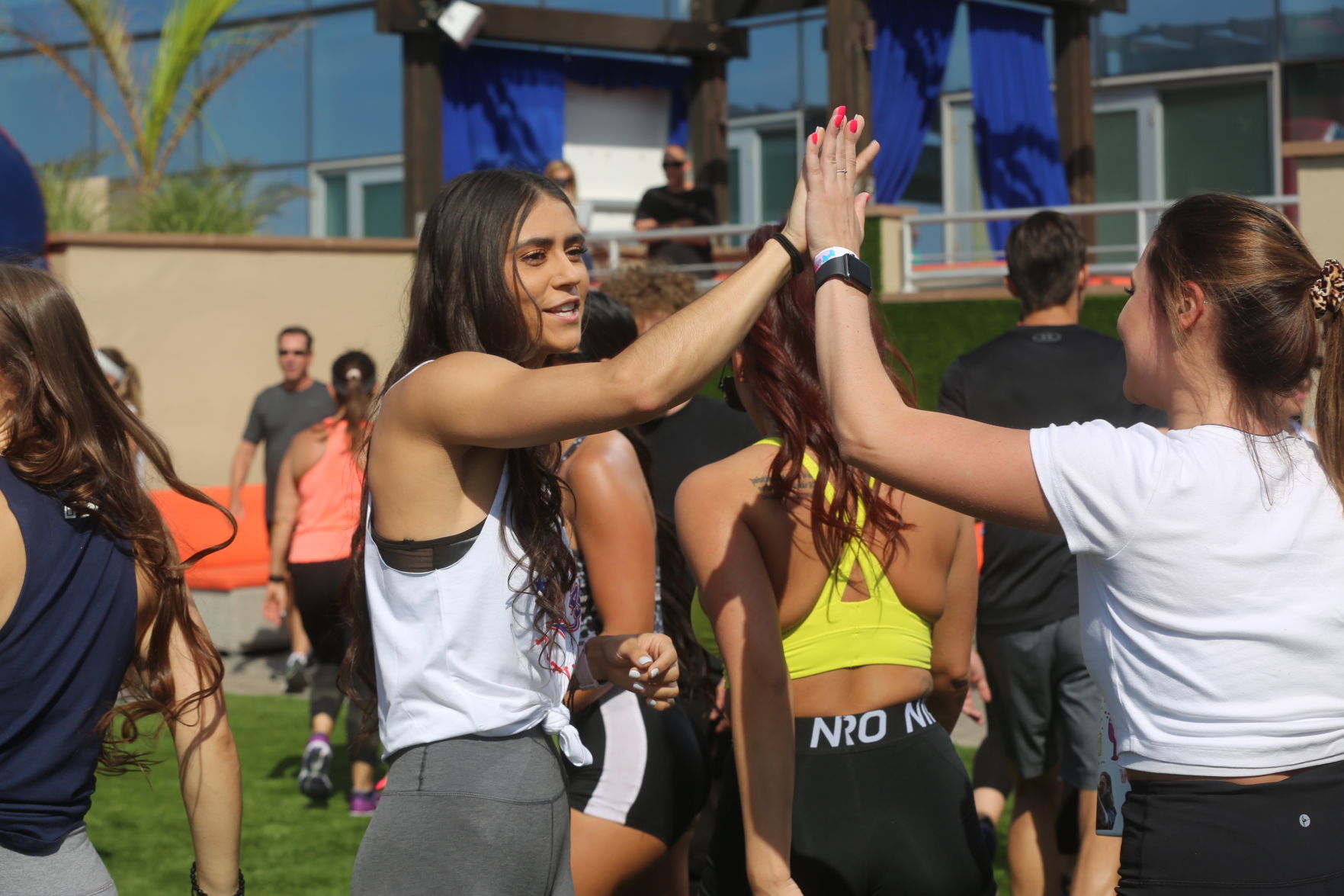 Actor Mark Wahlberg helps to lead a F45 track workout at Ocean Casino Resort in Atlantic City as part of the casino's one-year anniversary Saturday, June 22, 2019.